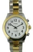 Mens Analogue Talking Watch With Alarm - Two Tone Bracelet